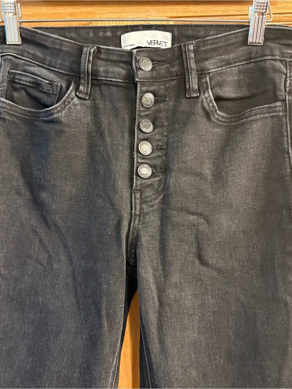 Vervet Los Angeles Women's Button Fly Super Flared Jeans Black Size 27 Stretchy - Picture 4 of 9